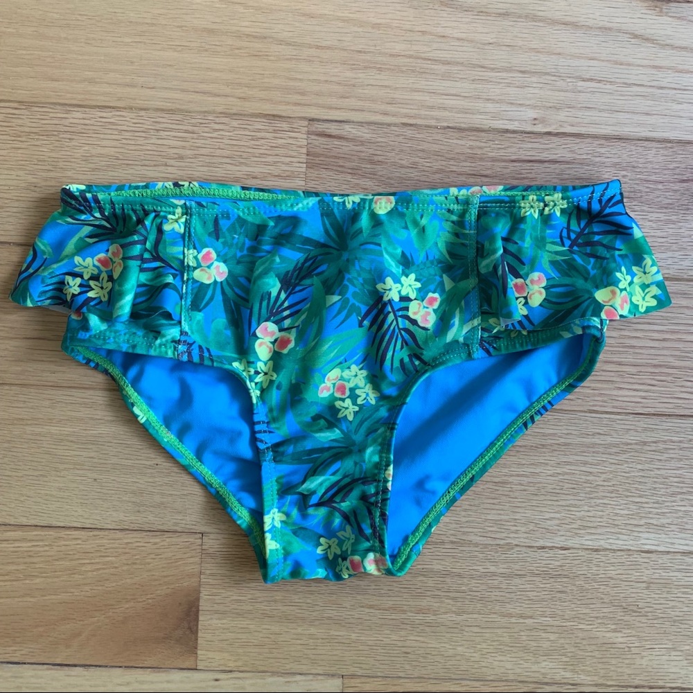 Tropical Print Ruffled Bikini Bottom